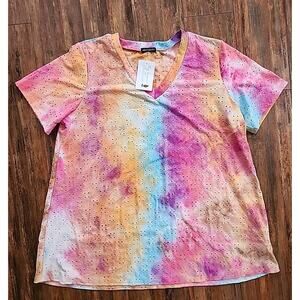 Nwt Hemish USA Colorful Eyelet Top Women's Size 3 XL
